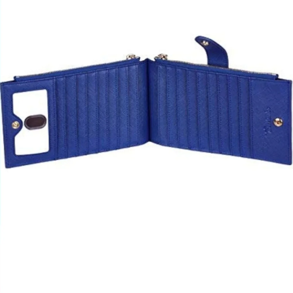 Travelambo (Navy) VeganLeather Multi Zip & Slip Pocket Expandable Travel Wallet